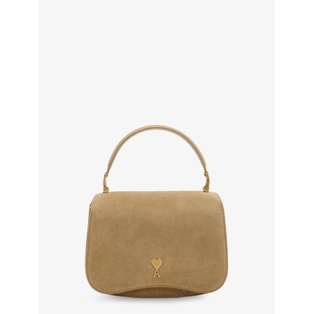 Suede crossbody bag with metal logo on the front