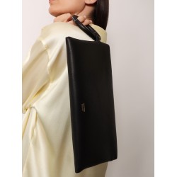 Aura leather clutch bag with lettering logo on the front