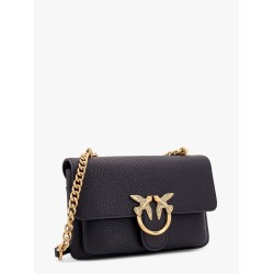 Leather shoulder bag with metal love birds buckle