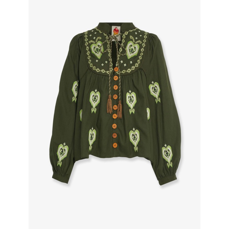 Embroidered puff sleeve lenzing™ ecovero™ euroflax™ shirt