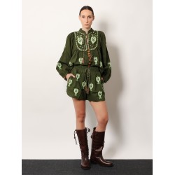 Embroidered puff sleeve lenzing™ ecovero™ euroflax™ shirt