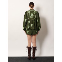 Embroidered puff sleeve lenzing™ ecovero™ euroflax™ shirt