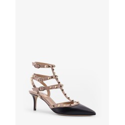 Rockstud leather decolleté slingback