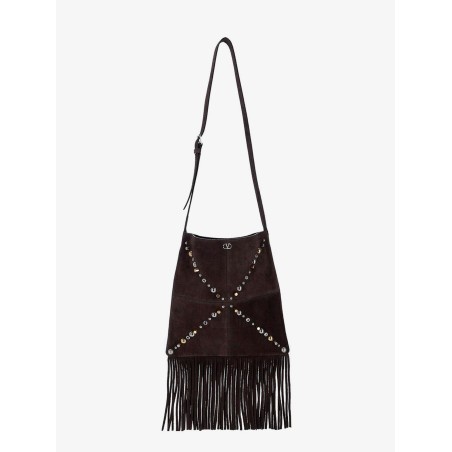 Suede shoulder bag with fringes and metal details