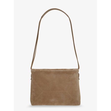 Suede shoulder bag with logo on the front