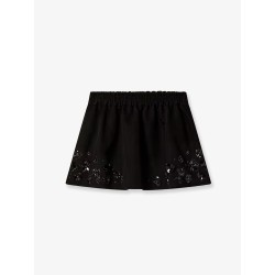 Cotton blend midi skirt with floral sequin and crystal details