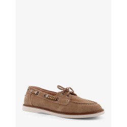 Grace suede loafers with metal lettering logo