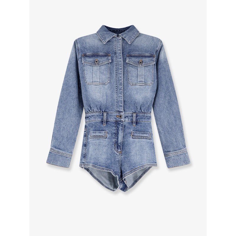 Denim jumpsuit with rhinestones