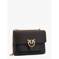 Leather shoulder bag with metal love birds buckle