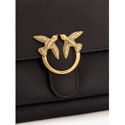 Leather shoulder bag with metal love birds buckle