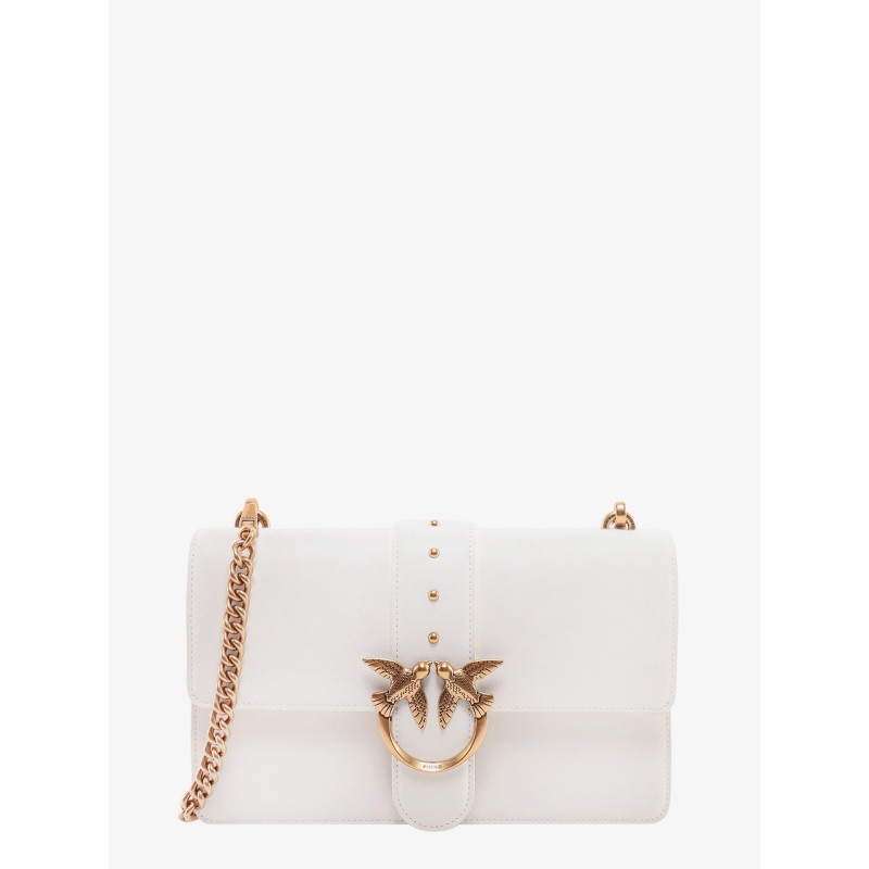 Leather shoulder bag with love birds buckle