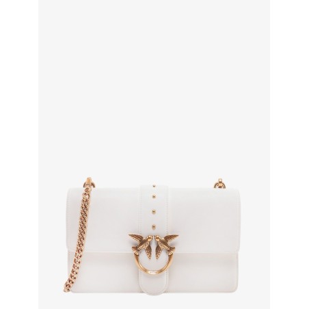 Leather shoulder bag with love birds buckle