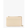 Leather shoulder bag with metal love birds buckle