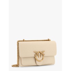 Leather shoulder bag with metal love birds buckle
