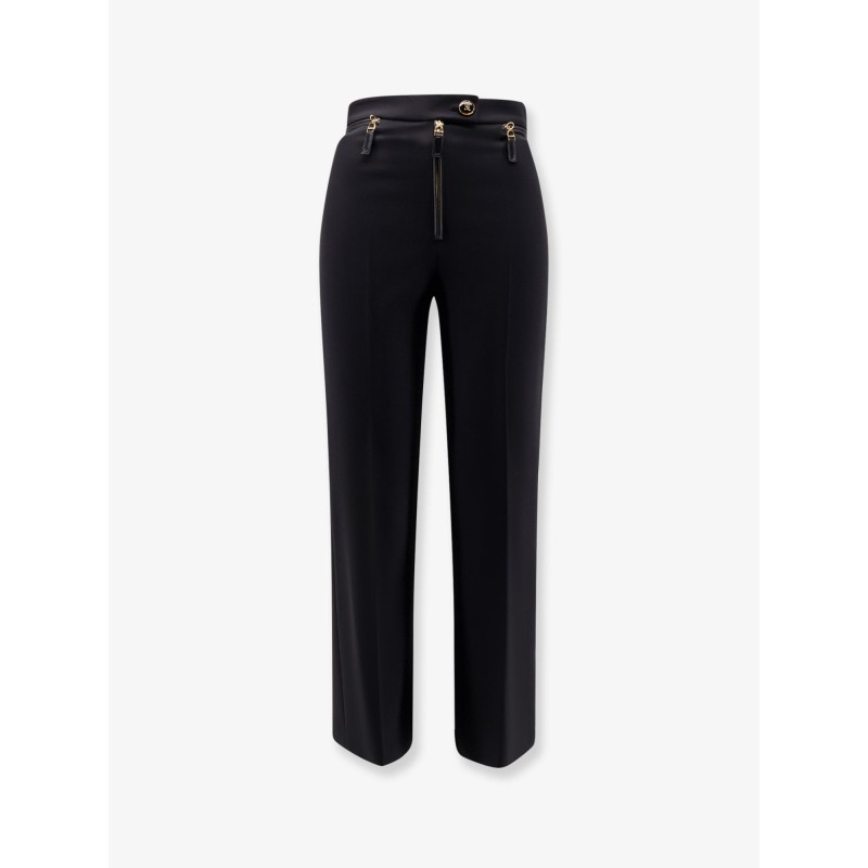 Trousers with logoed button