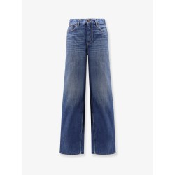 Jeans with leather logo tag