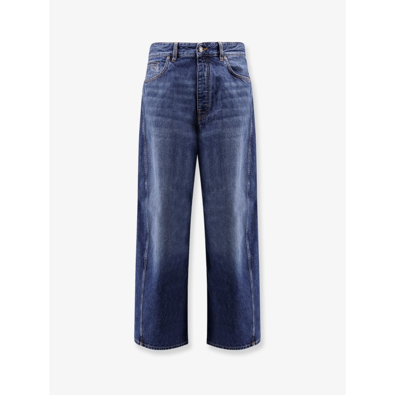 Twisted stone-washed denim jeans