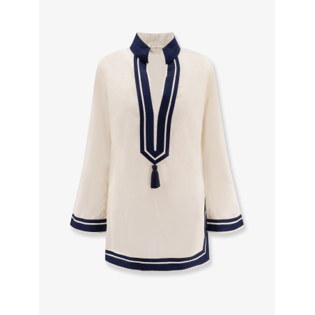 Cotton short dress with contrasting profiles
