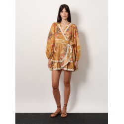 Frill cotton short dress with floral print