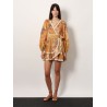 Frill cotton short dress with floral print