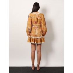 Frill cotton short dress with floral print