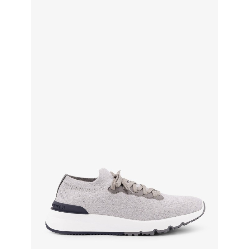 Low-top cotton knit and leather sneakers