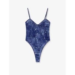 Bridget nylon bodysuit with denim print