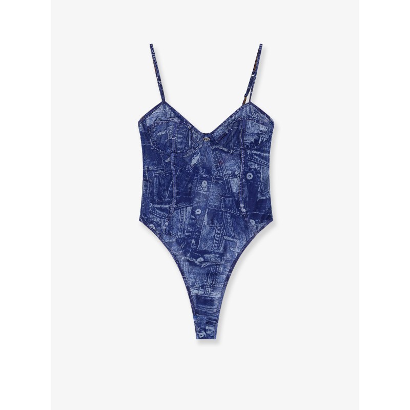 Bridget nylon bodysuit with denim print