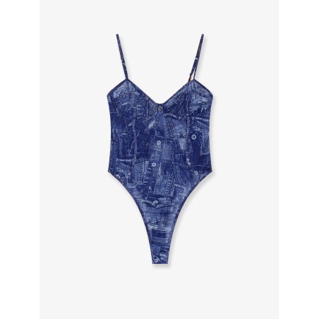 Bridget nylon bodysuit with denim print