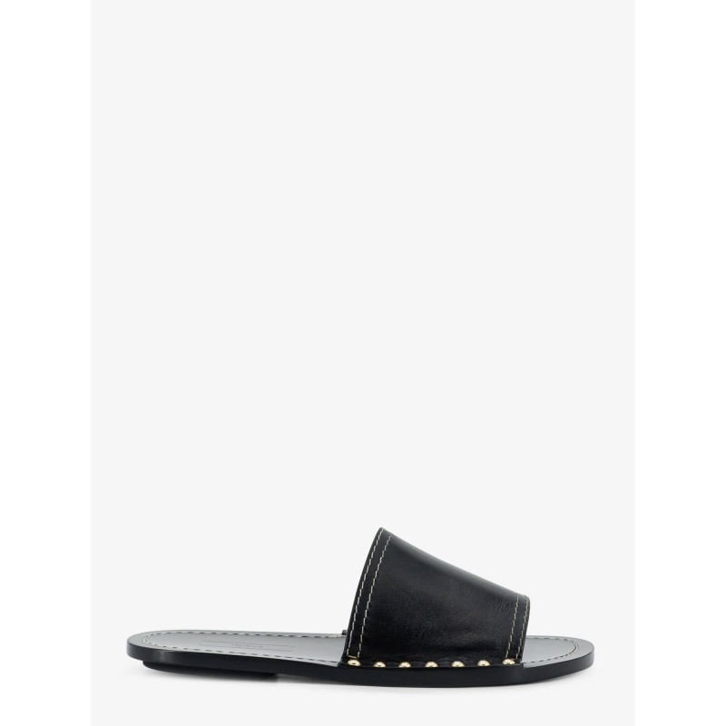 Low leather sandals with metal studs on the sides