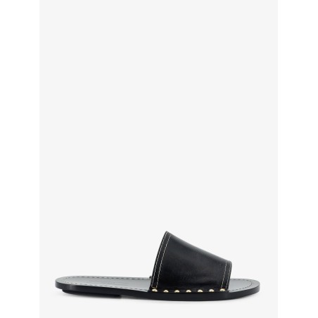 Low leather sandals with metal studs on the sides
