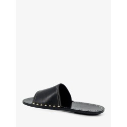 Low leather sandals with metal studs on the sides