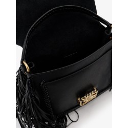 Rider leather shoulder bag with fringed edges