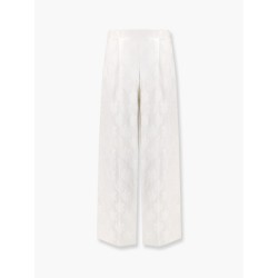 Jacquard silk trousers with floral motif