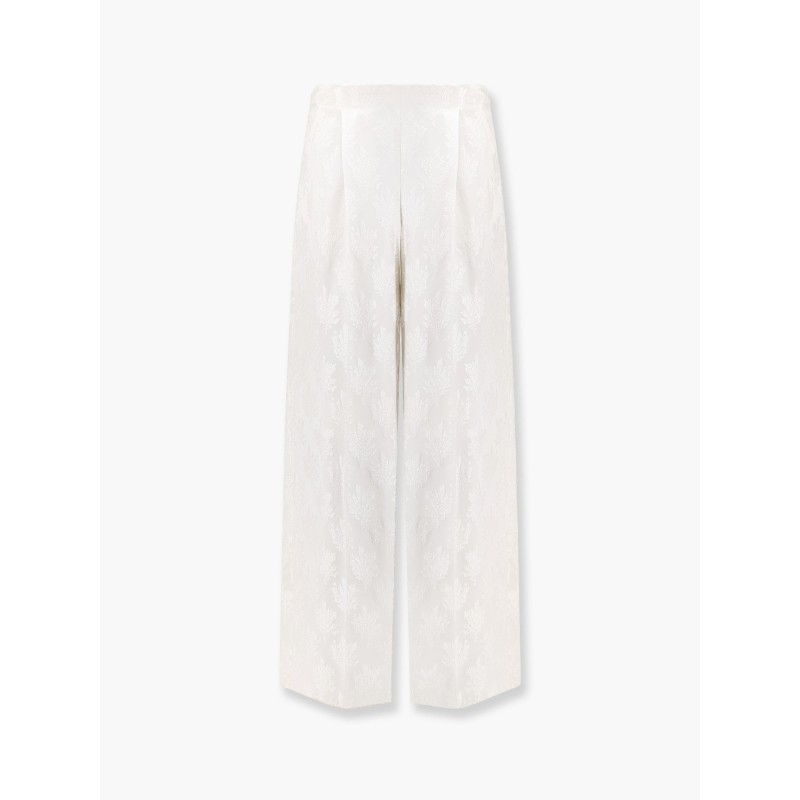Jacquard silk trousers with floral motif