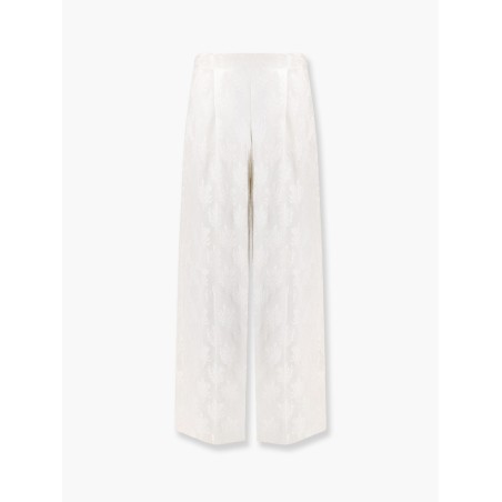 Jacquard silk trousers with floral motif