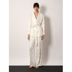 Jacquard silk trousers with floral motif
