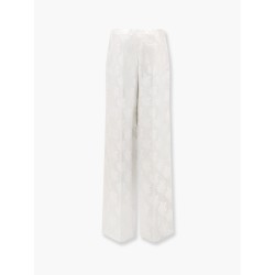 Jacquard silk trousers with floral motif