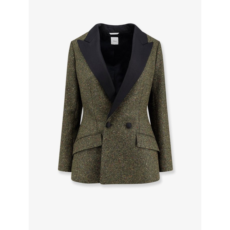 Fitted silk and virgin wool blend tweed blazer