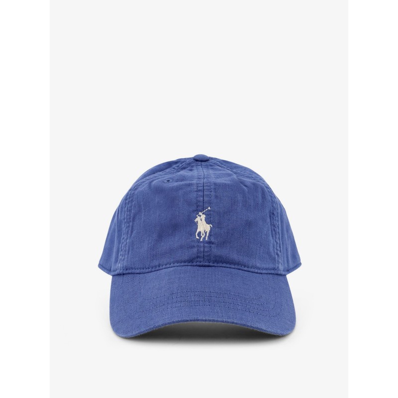 Linen hat with embroidered logo on the front