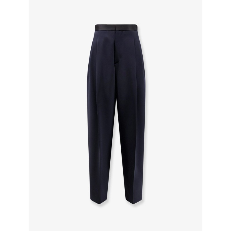Wool trousers with satin waistband