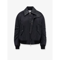 Nylon jacket with Intrecciato leather collar