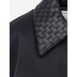 Nylon jacket with Intrecciato leather collar