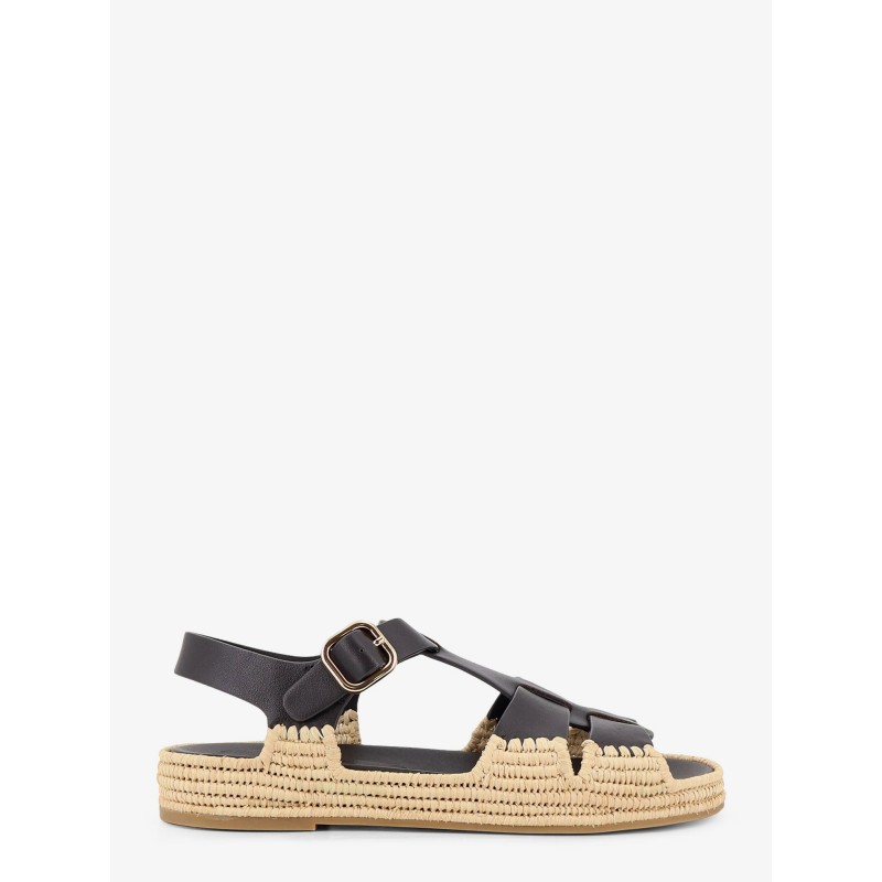 Yuka leather sandals with woven raffia sole