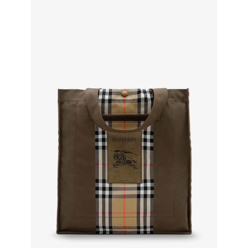 Tote Trench Check canvas shoulder bag with suede logo label on the front