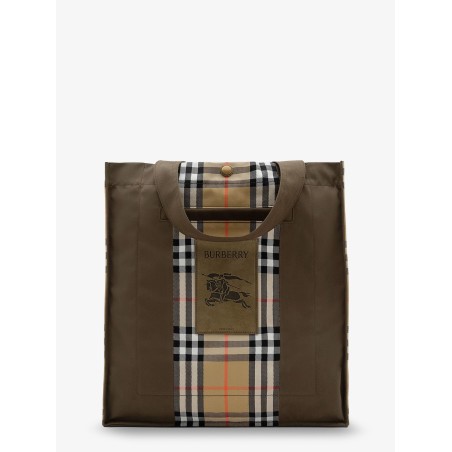 Tote Trench Check canvas shoulder bag with suede logo label on the front