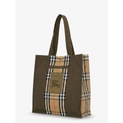 Tote Trench Check canvas shoulder bag with suede logo label on the front
