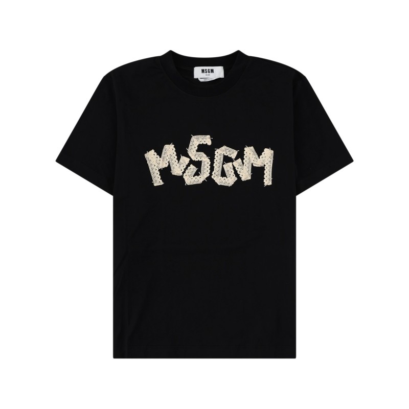 T-SHIRT CON LOGO RICAMATO IN PIZZO