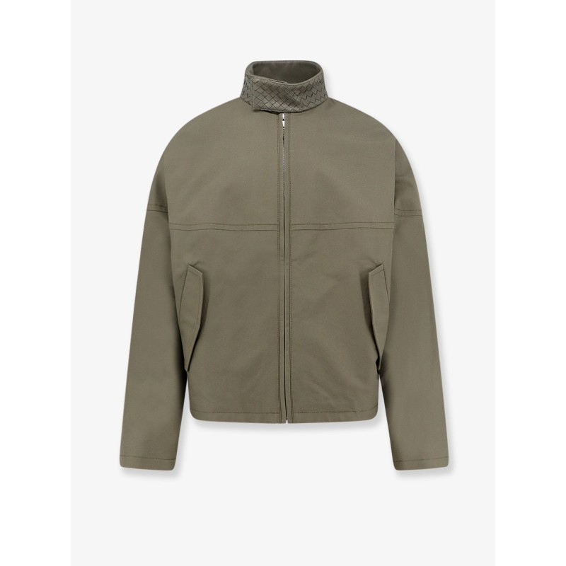 Cotton jacket with Intrecciato leather detail