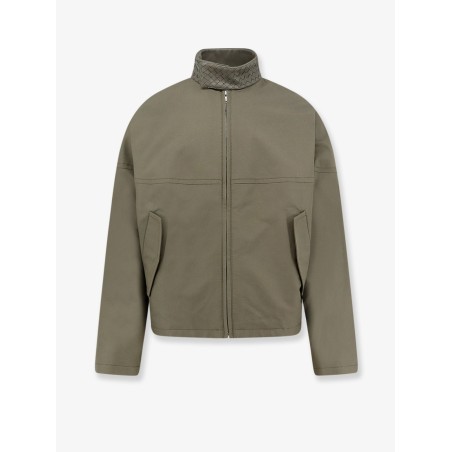 Cotton jacket with Intrecciato leather detail